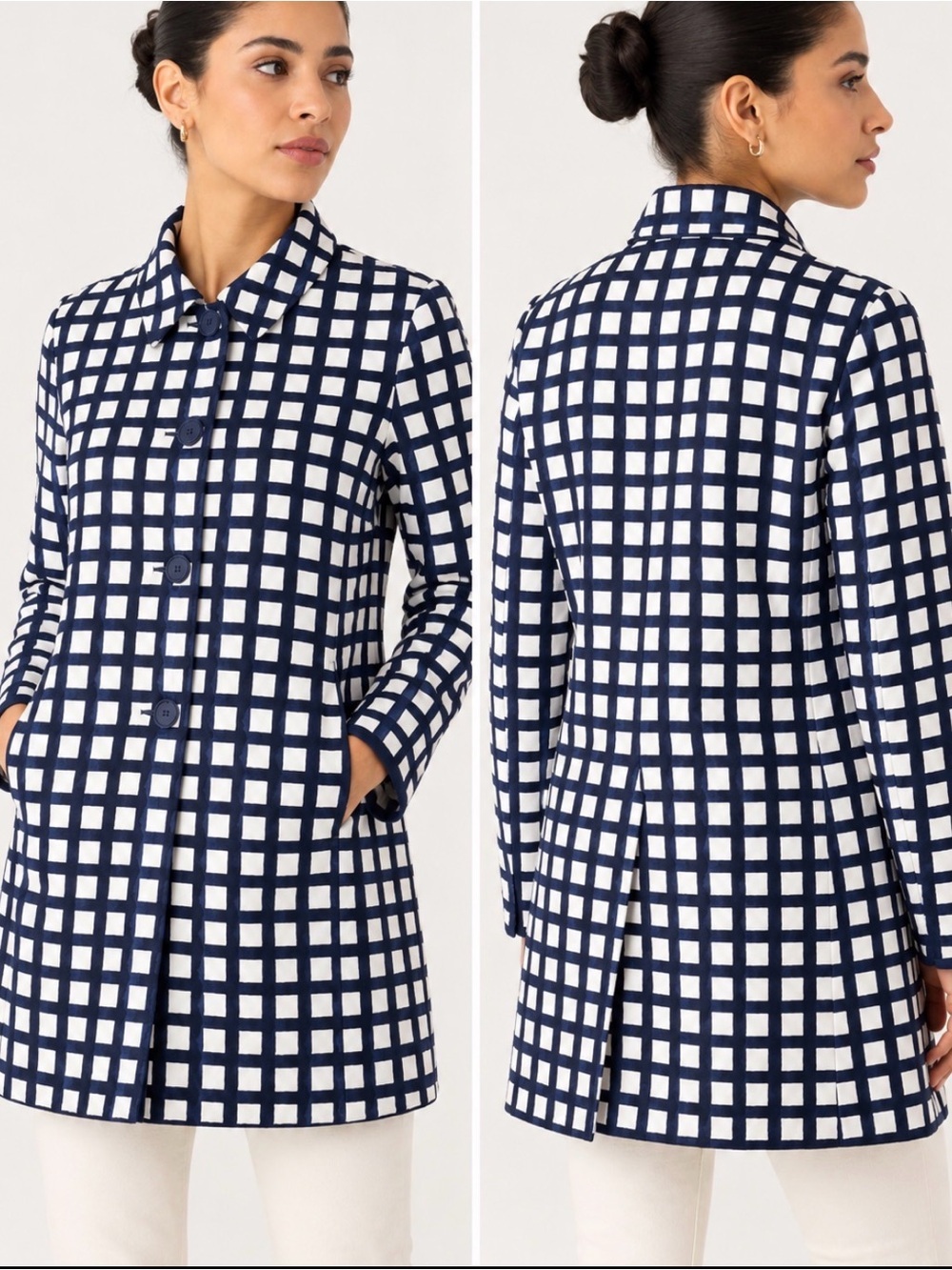 NEW Crown & Ivy Women's Long Sleeve Reversible Rain Coat Navy/White Size SM
